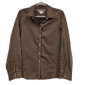 Foxcroft Black and Tan Striped Button Down Shirt
